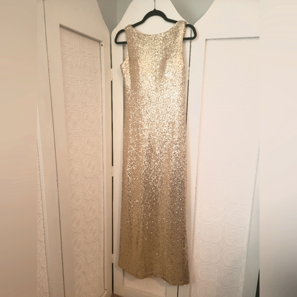 Christina Wu Size 8 Gold Sequined Dress - Style #22704 - Picture 3 of 11